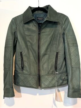 Equipe Made in Italy Verde Leather Quilted Moto Jacket Size S